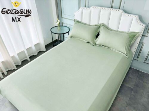 SET DE SÁBANAS 4 PIEZAS COLOR ENTERO BORDADAS