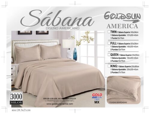 SET DE SÁBANAS 4 PIEZAS COLOR ENTERO BORDADAS