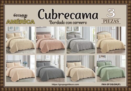 COBERTOR TELA CON CARNERO 3 PIEZAS BORDADO C. E. PREMIUM