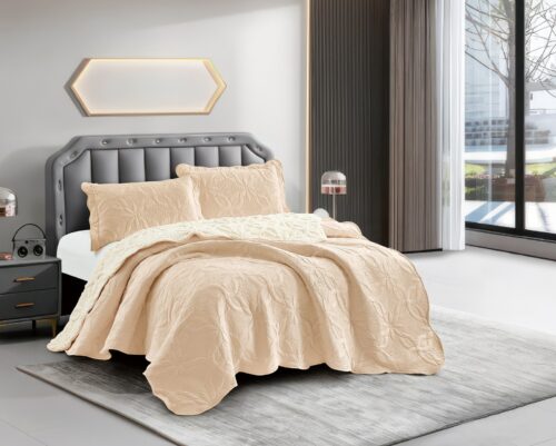 COBERTOR TELA CON CARNERO 3 PIEZAS BORDADO C. E. PREMIUM