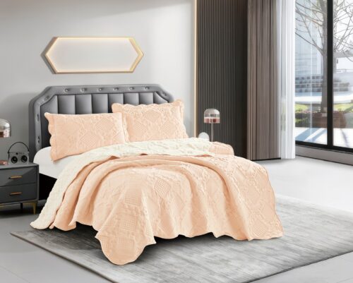 COBERTOR TELA CON CARNERO 3 PIEZAS BORDADO C. E. PREMIUM