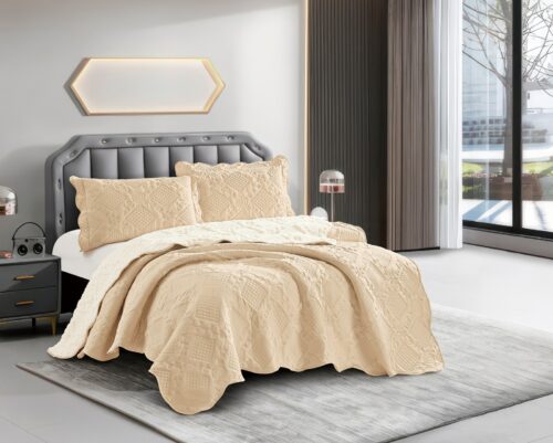 COBERTOR TELA CON CARNERO 3 PIEZAS BORDADO C. E. PREMIUM