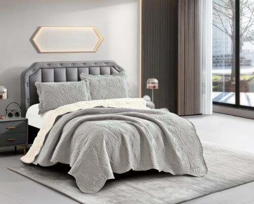 COBERTOR TELA CON CARNERO 3 PIEZAS BORDADO C. E. PREMIUM