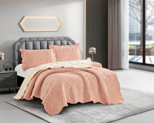 COBERTOR TELA CON CARNERO 3 PIEZAS BORDADO C. E. PREMIUM