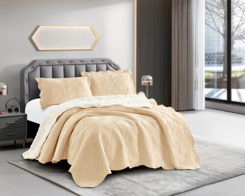 COBERTOR TELA CON CARNERO 3 PIEZAS BORDADO C. E. PREMIUM