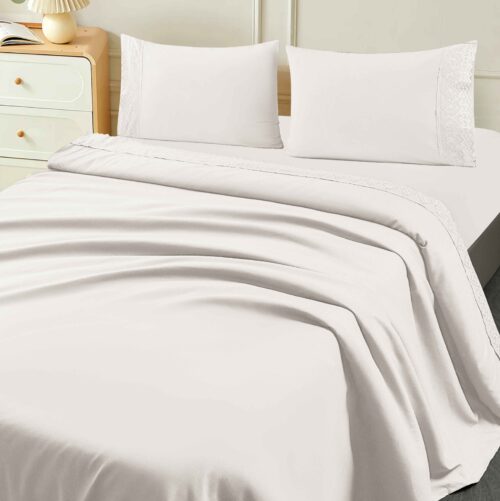 SET DE SÁBANAS 4 PIEZAS CON ESTAMPADO Y BORDADO INGLES PREMIUM