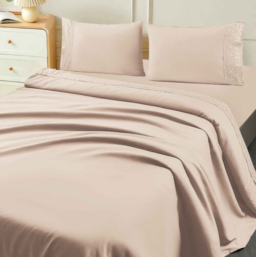 SET DE SÁBANAS 4 PIEZAS CON ESTAMPADO Y BORDADO INGLES PREMIUM