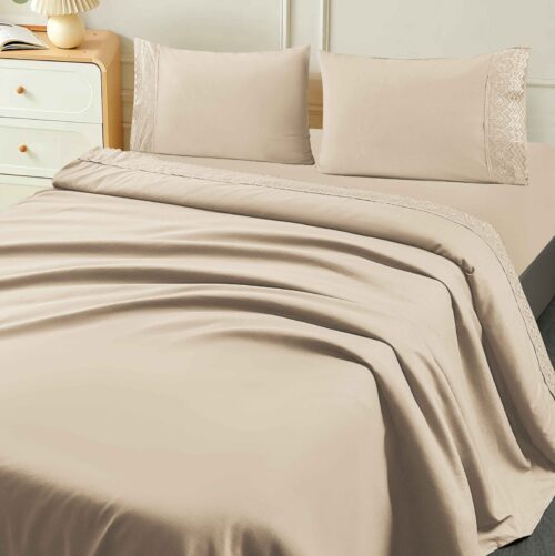 SET DE SÁBANAS 4 PIEZAS CON ESTAMPADO Y BORDADO INGLES PREMIUM