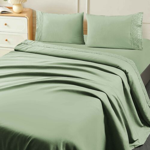 SET DE SÁBANAS 4 PIEZAS CON ESTAMPADO Y BORDADO INGLES PREMIUM