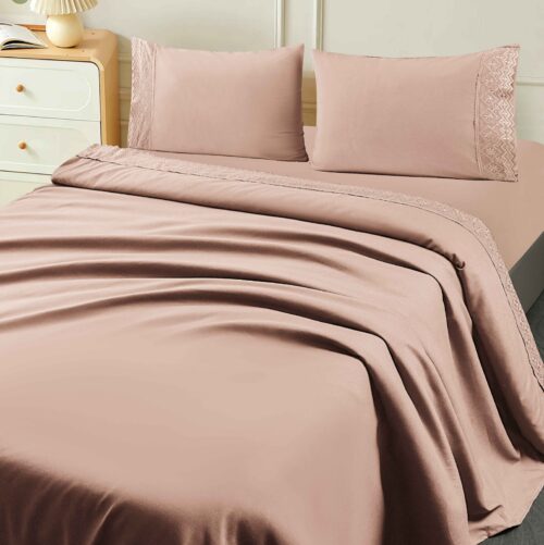 SET DE SÁBANAS 4 PIEZAS CON ESTAMPADO Y BORDADO INGLES PREMIUM